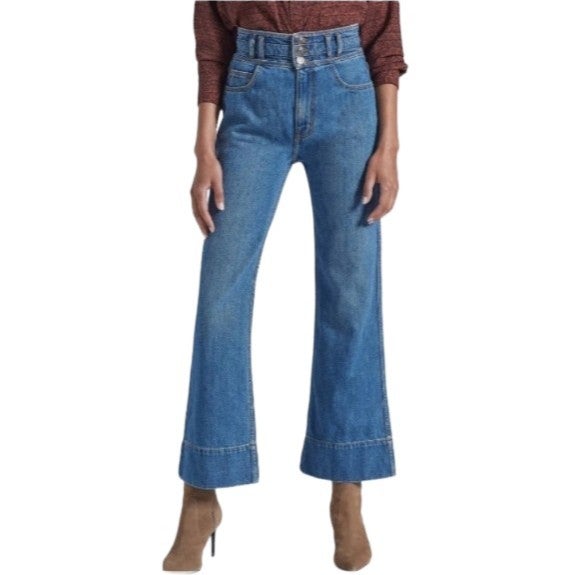 CURRENT/ELLIOTT Pinball Cropped Maritime High-Waist 3-Button Flared Rare Jean