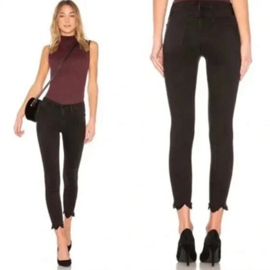 FRAME Le High Skinny Faded Black Scalloped Raw Hem Jeans Whittier Size 31 EUC