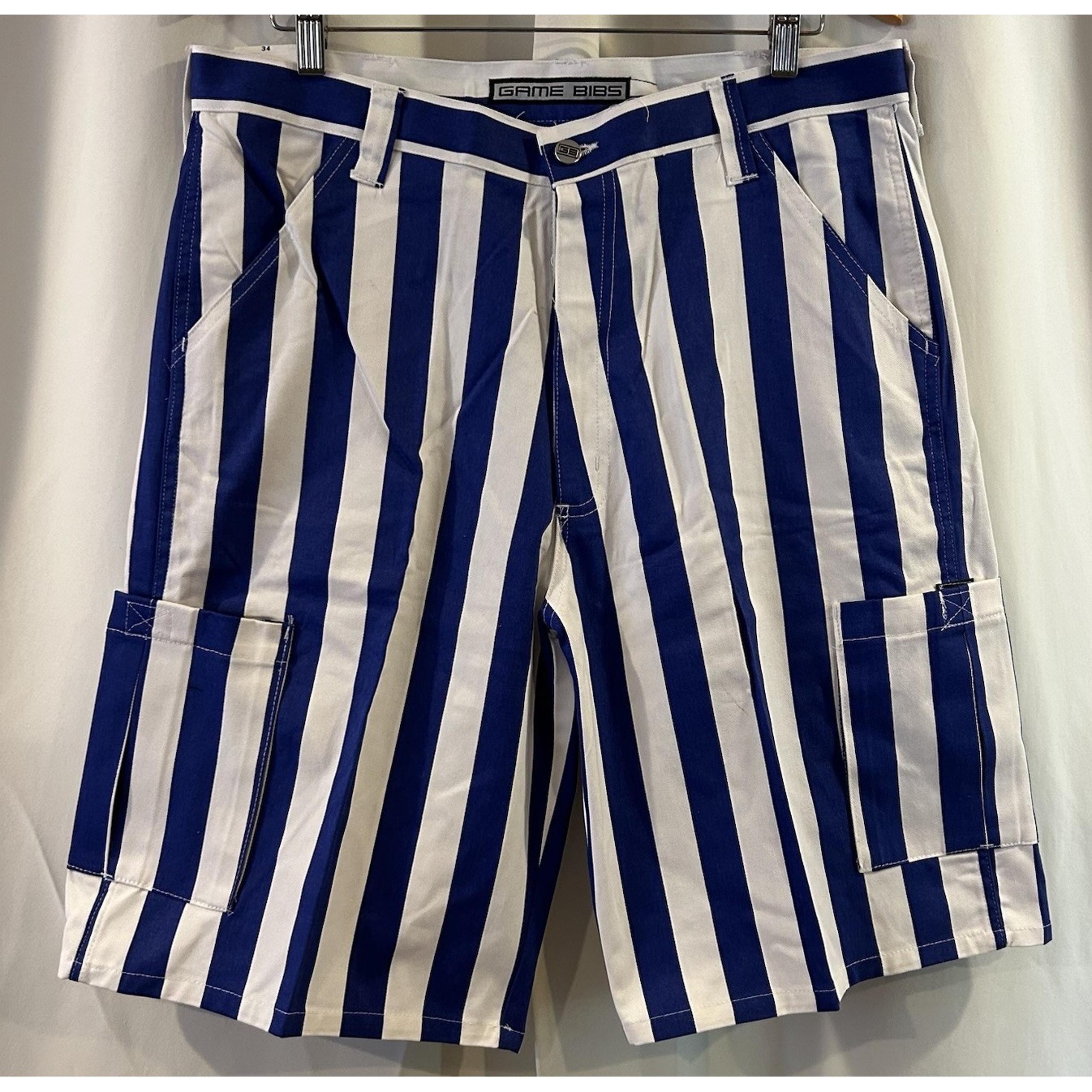 Game Bibs Striped Blue Tailgate Cargo Shorts Size 34 NWT