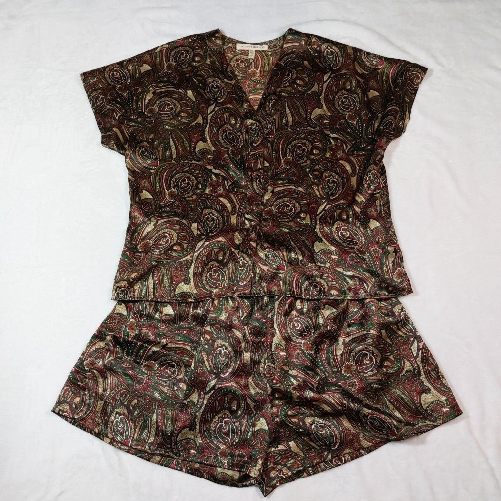 VICTORIA’S SECRET VINTAGE PLUM PAISLEY PAJAMA SET SIZE LARGE