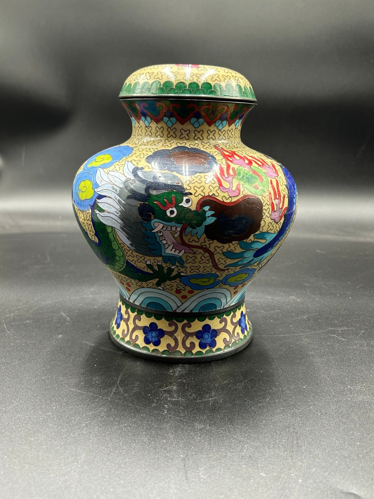 Cloisonné Dragon Motif Vase with lid