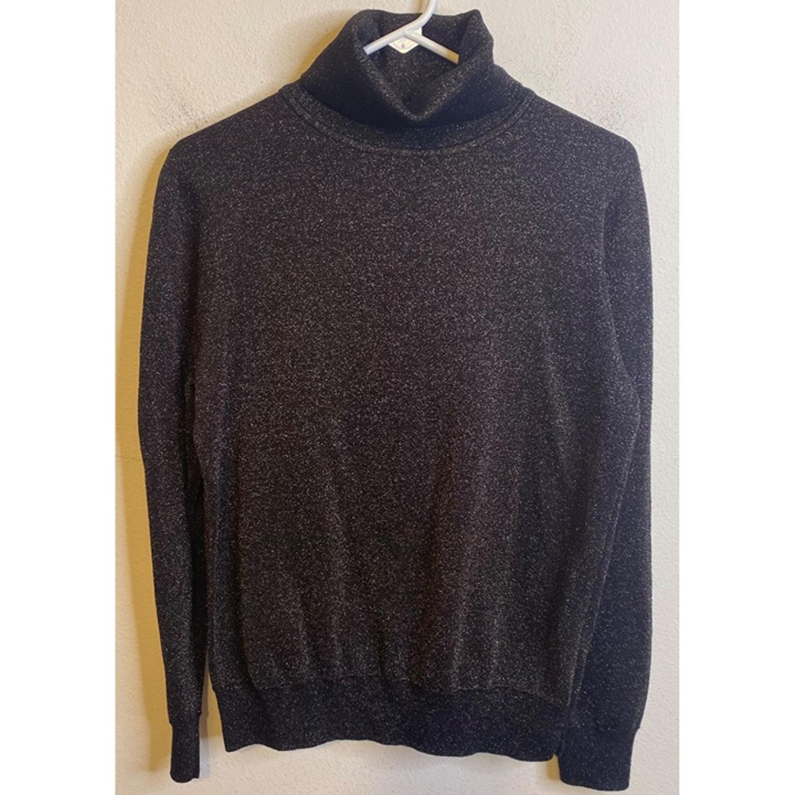 J.CREW Black Turtleneck Shimmer Metallic Sweater Long Sleeve Size LARGE Women