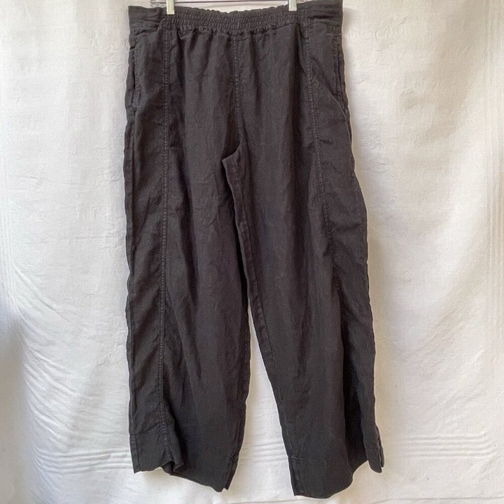 Poetry Wide Leg Pants Womens 14 Black Linen Lagenlook Goth Whimsygoth Pull On