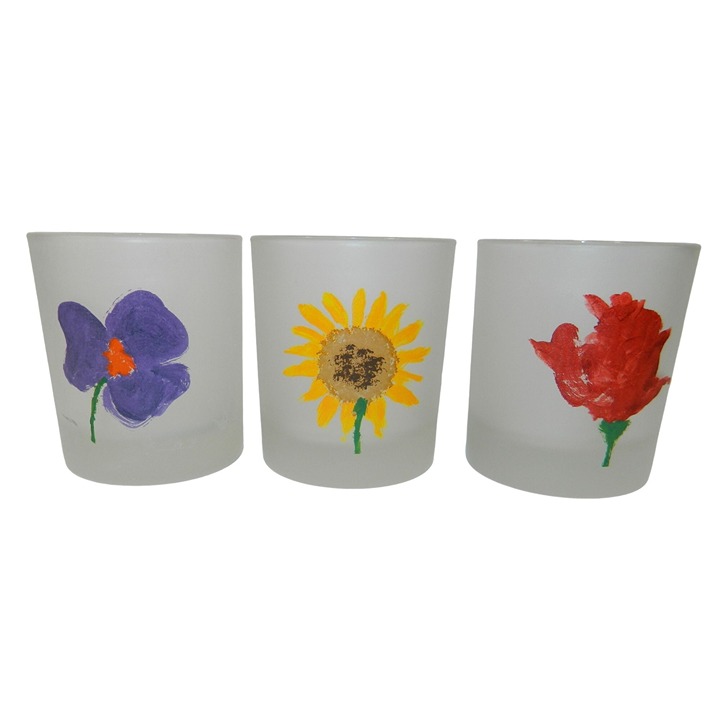 Dartington Double Old Fashioned Spring Time Flowers Glasses Set 3 Floral Design