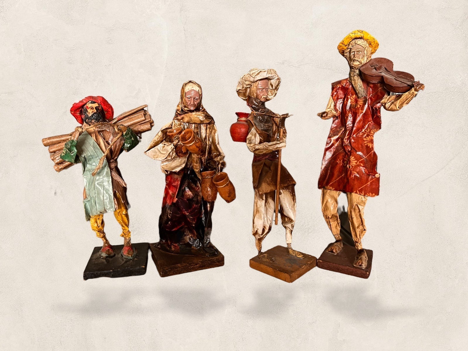 4 Vintage Mexican Folk Art Paper Mâché characters