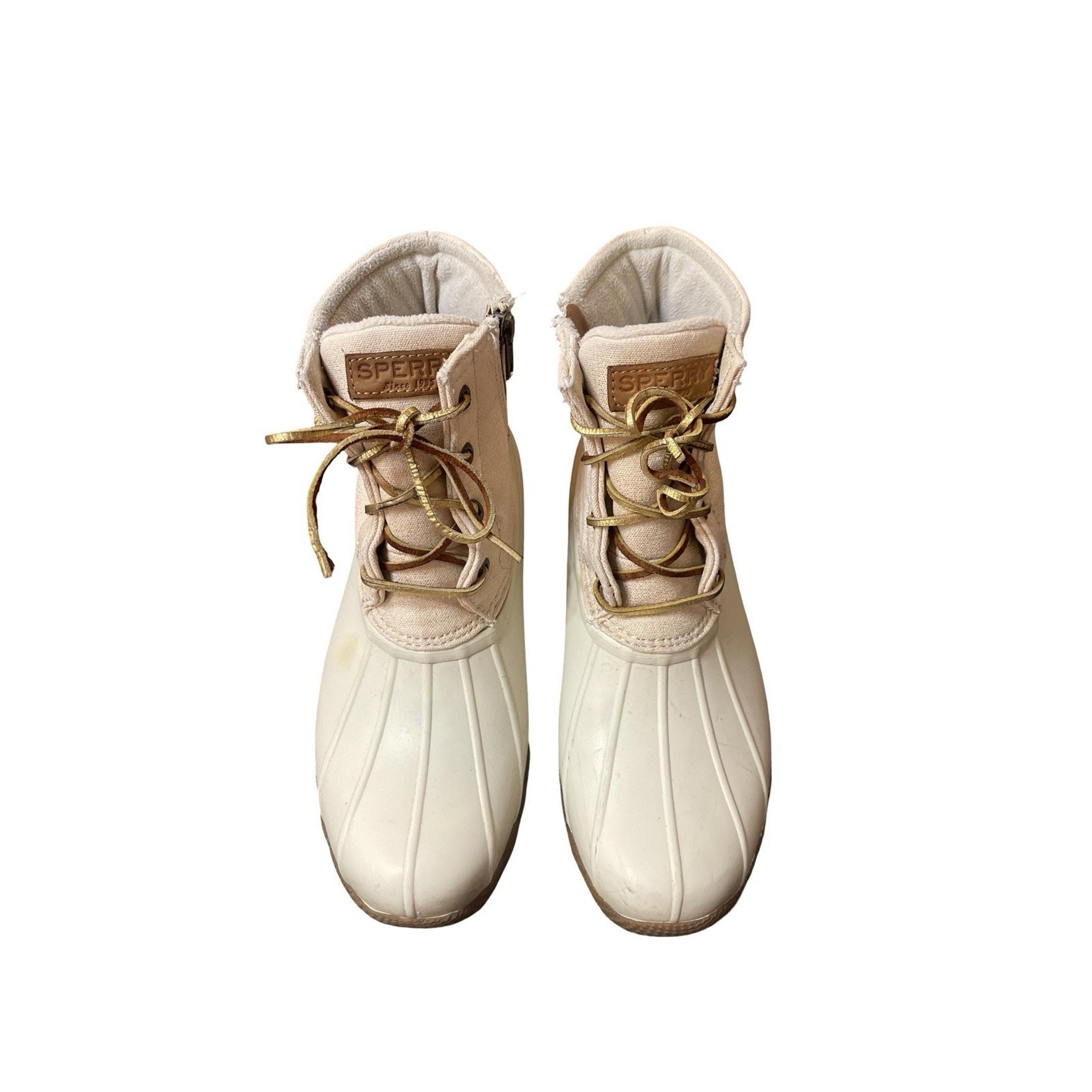 Sperry Top Sider Women's Saltwater Winter Rain Duck Boots Waterproof Ivory 8.5