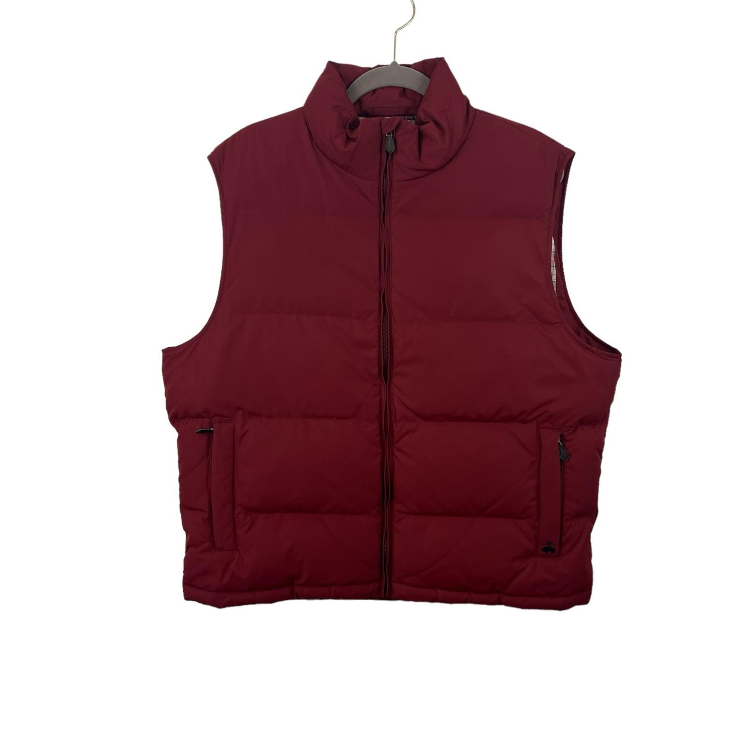 Brooks Brothers Duck Down Vest Men’s Size L High Neck w/Plaid Inside- Barn Red