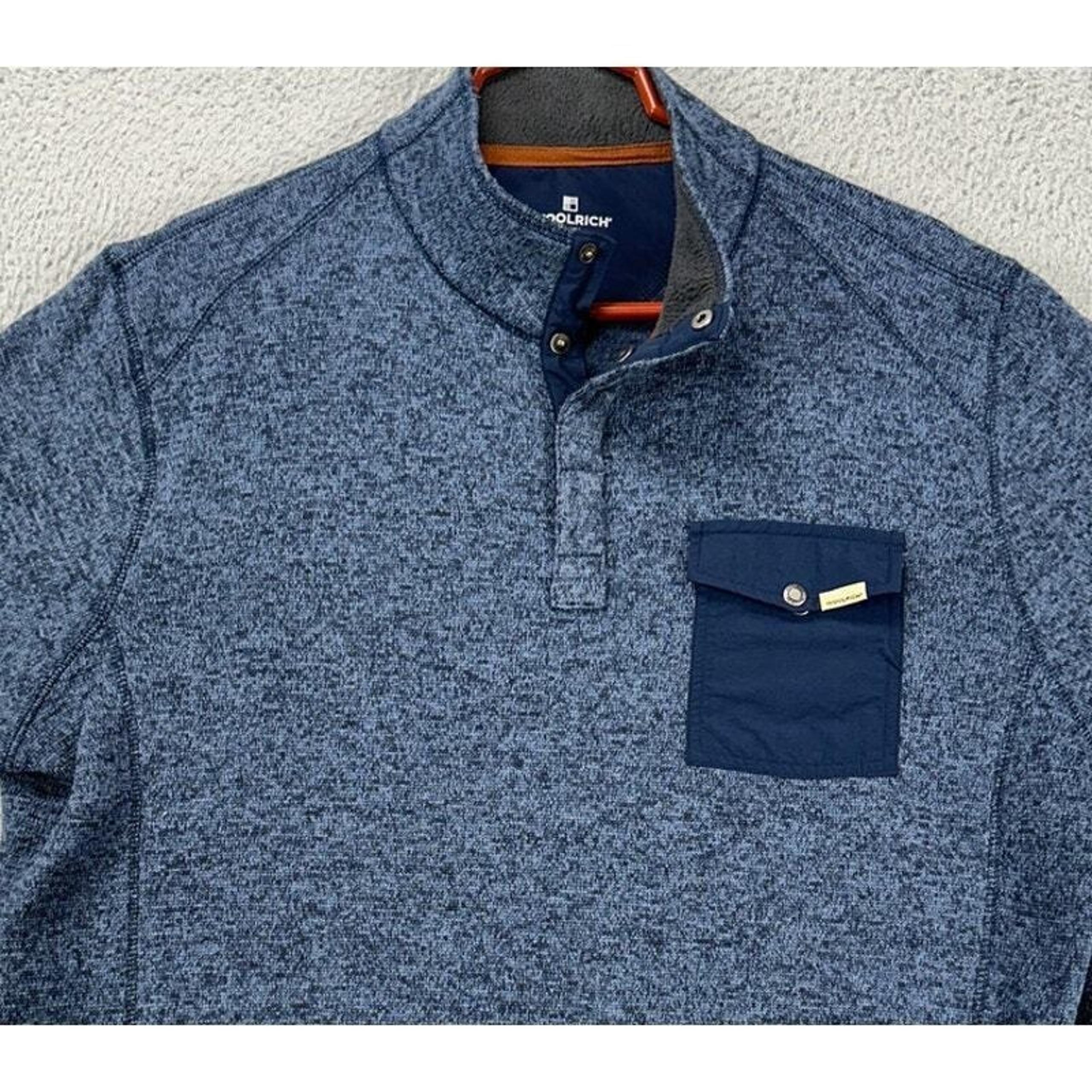Woolrich Sweater Adult XL Blue Snap Henley Pullover Sweatshirt Flap Pocket Mens