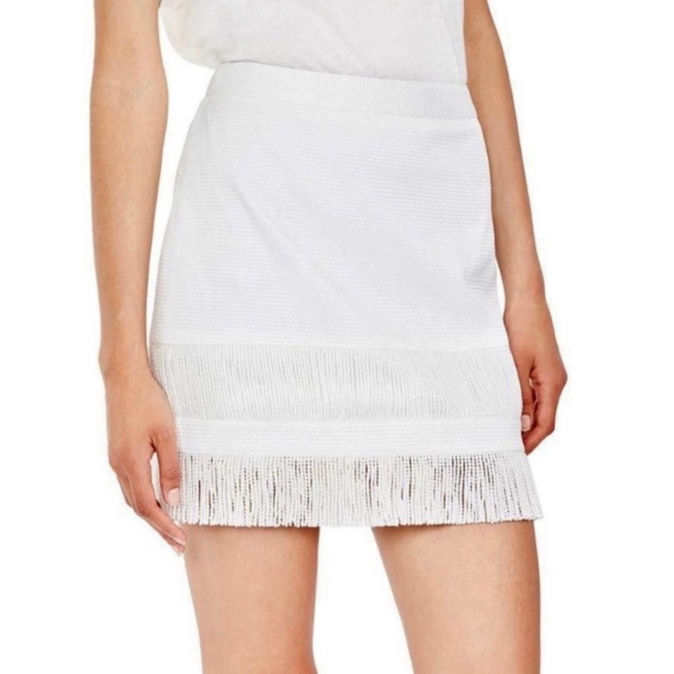 270 NEW SASS & BIDE IVORY FRINGE MINI SKIRT