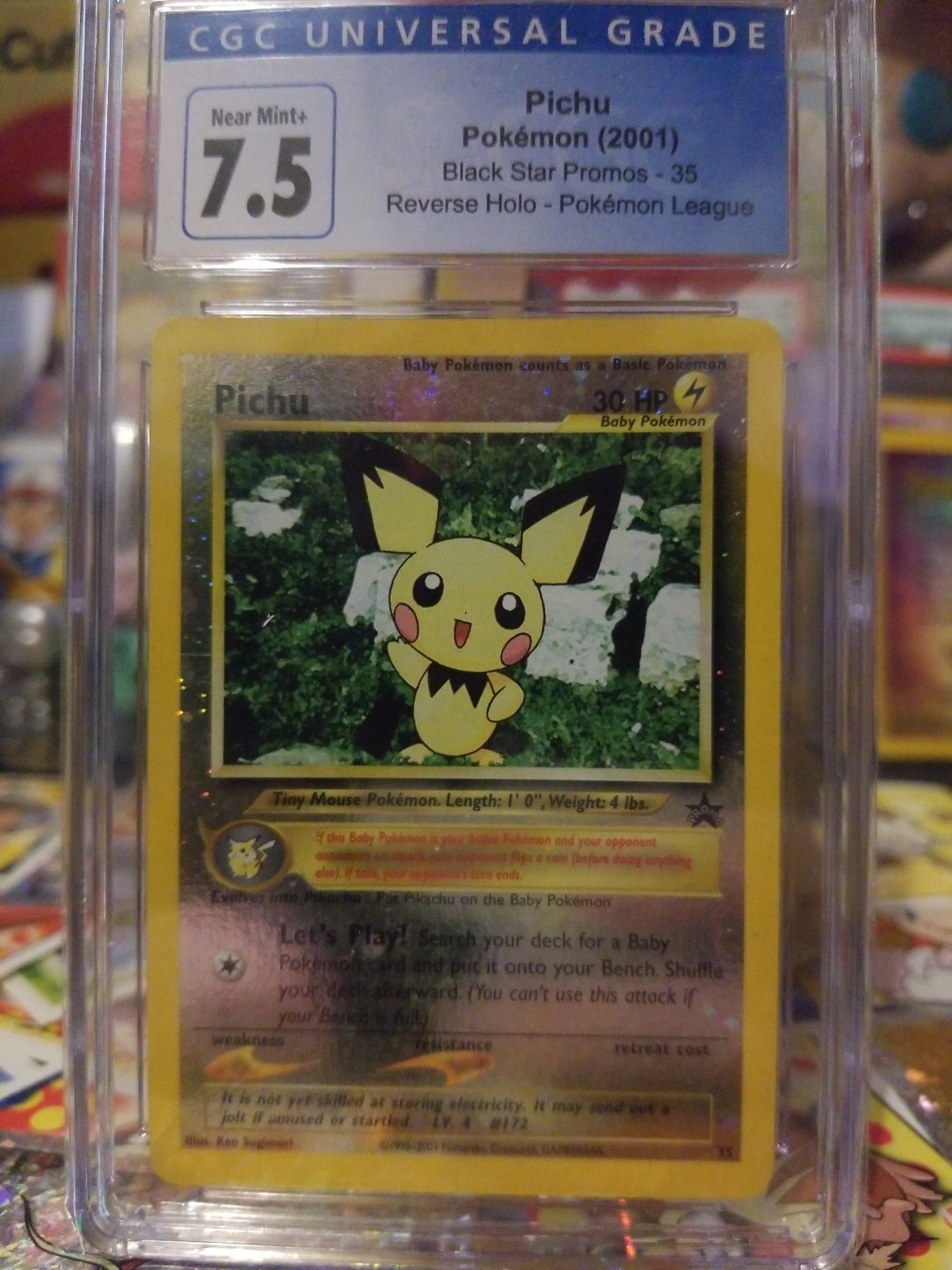 2001 Pokemon League Pichu Reverse Holo Black Star Promo CGC 7.5