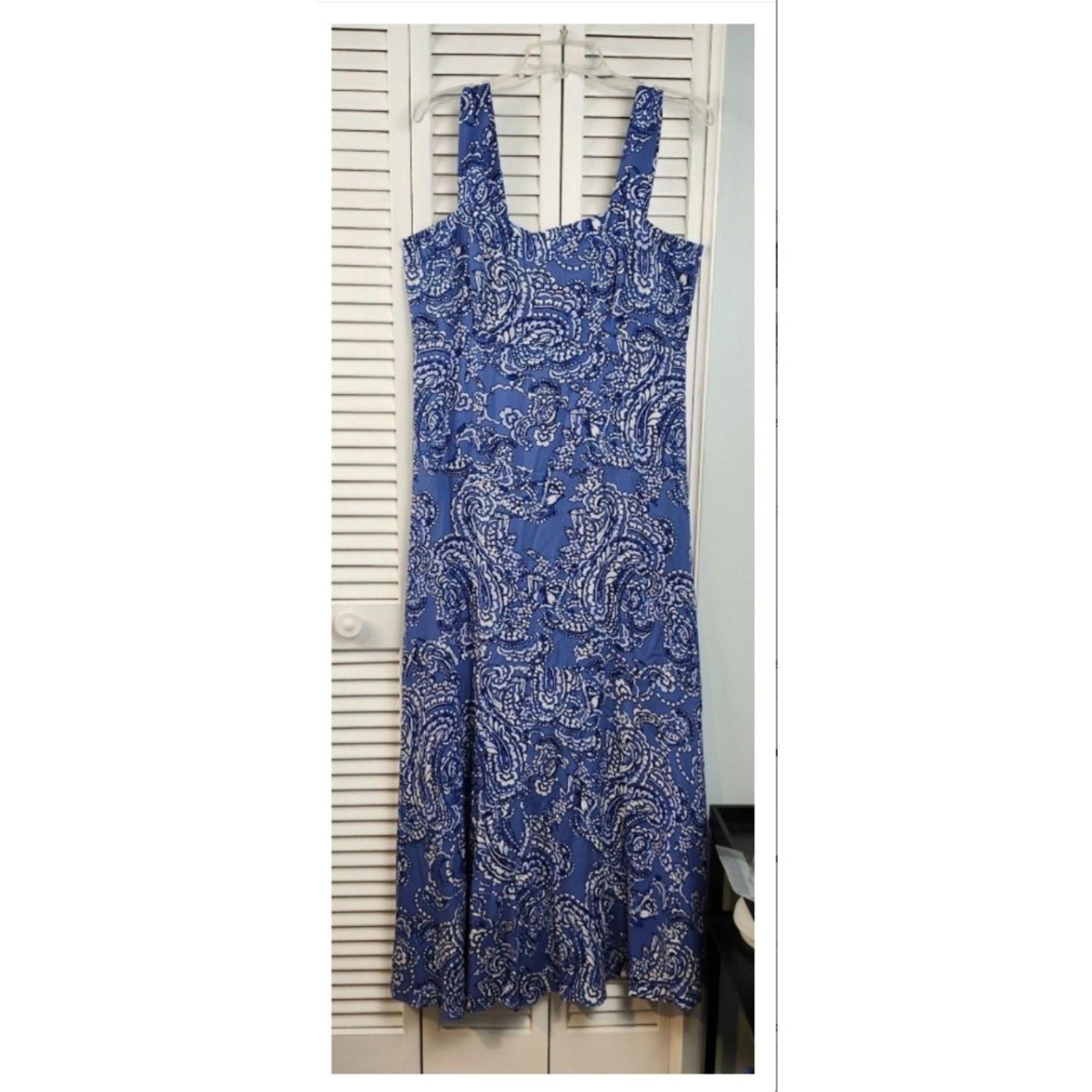 Vince Camuto Blue Paisley Rayon Sleeveless Maxi Dress Size Large Boho Summer
