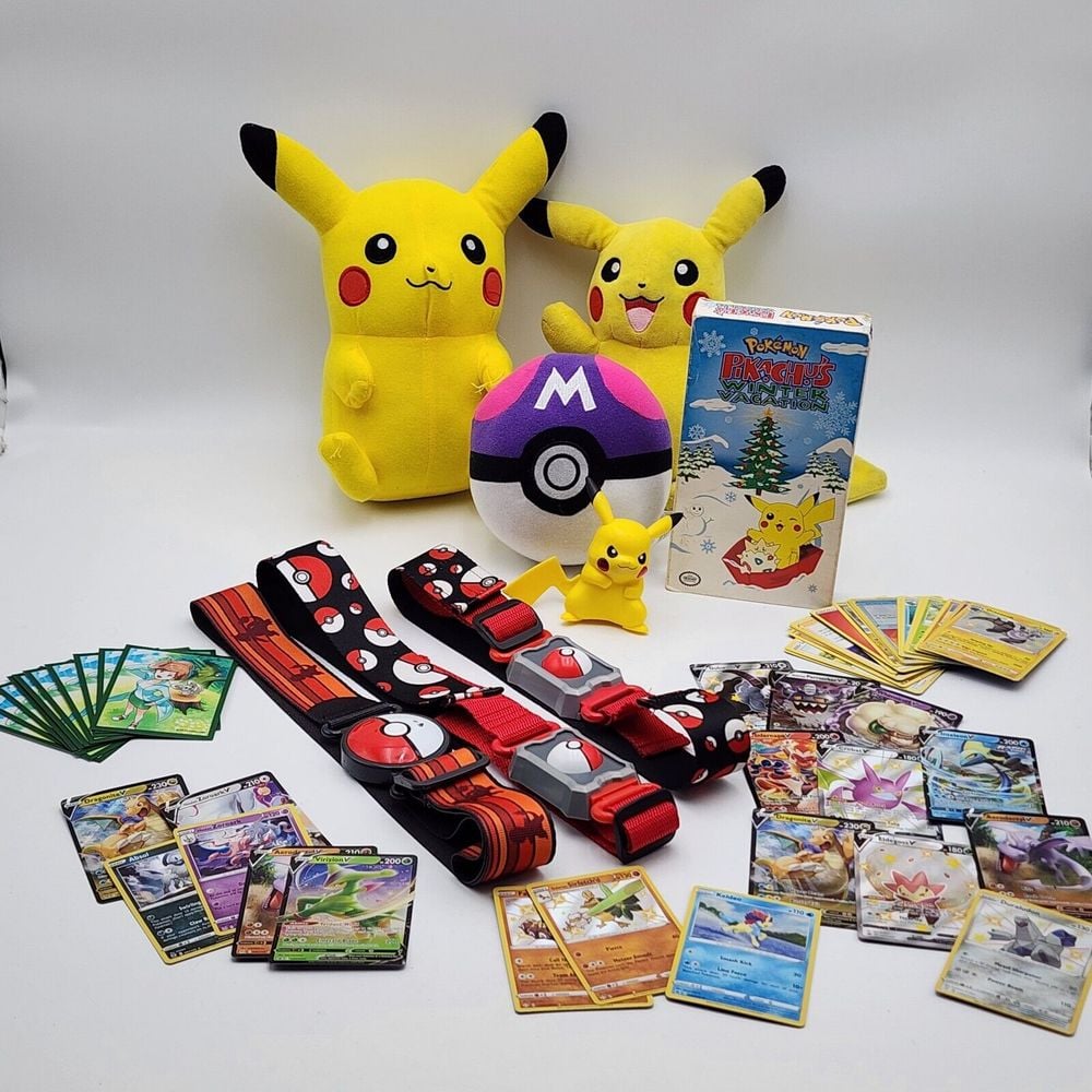 Lot Of MIX Pokemon Plush Figures Toys Stuffed Animals Cards Belts VCR READ