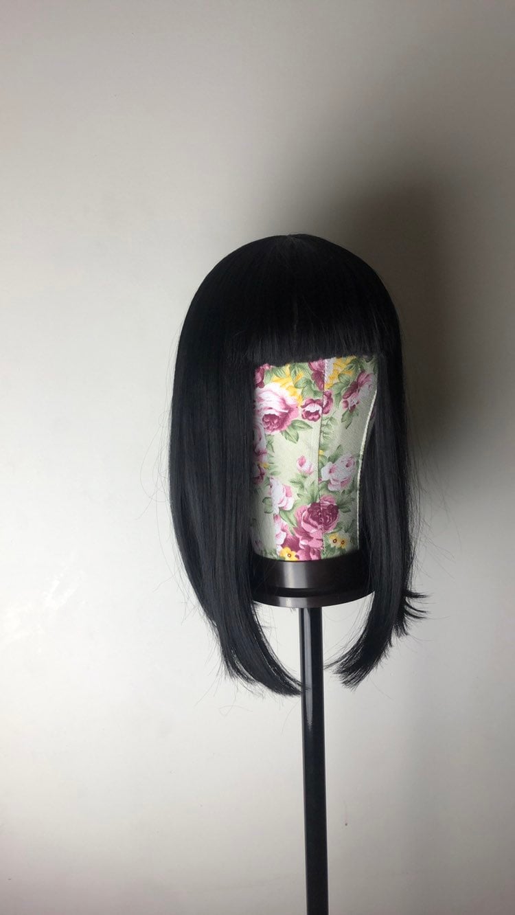 16” BLACK BOB BANG STRAIGHT FULL CAP WIG