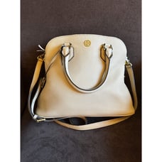 TORY BURCH ROBINSON SATCHEL Pebbled HANDBAG CROSSBODY Beige Excellent Condition