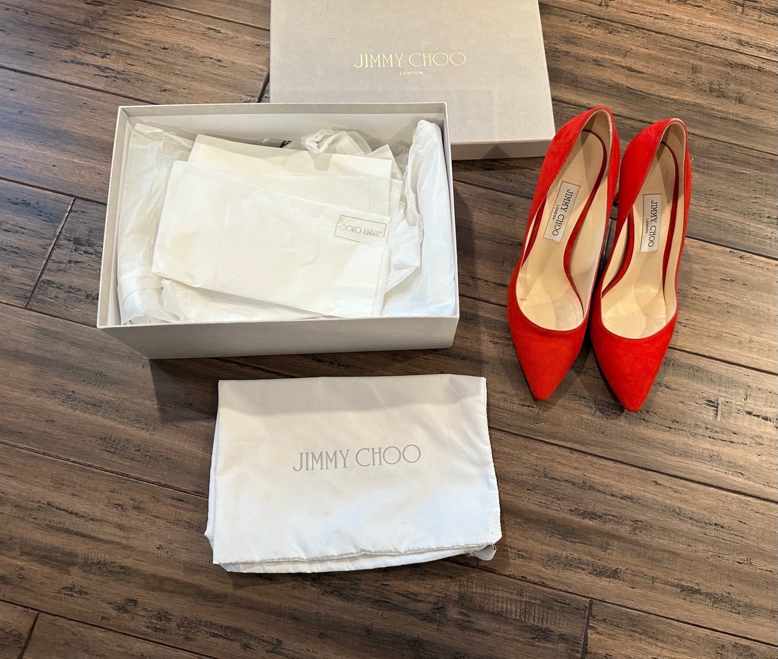 Jimmy Choo Romy 85 red suede pointed heels retail 795