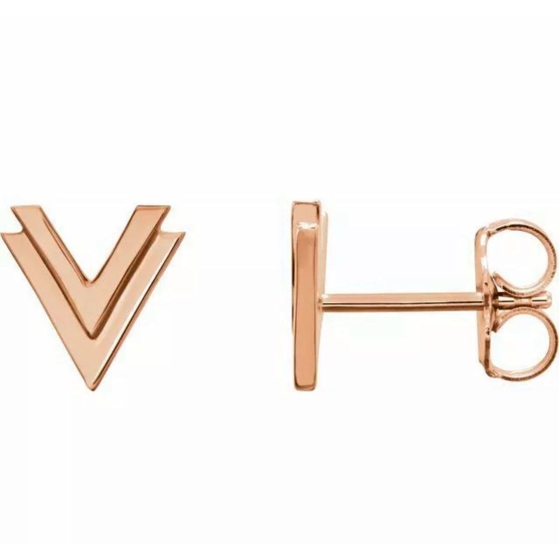 Rose Gold Double V Stud Earrings