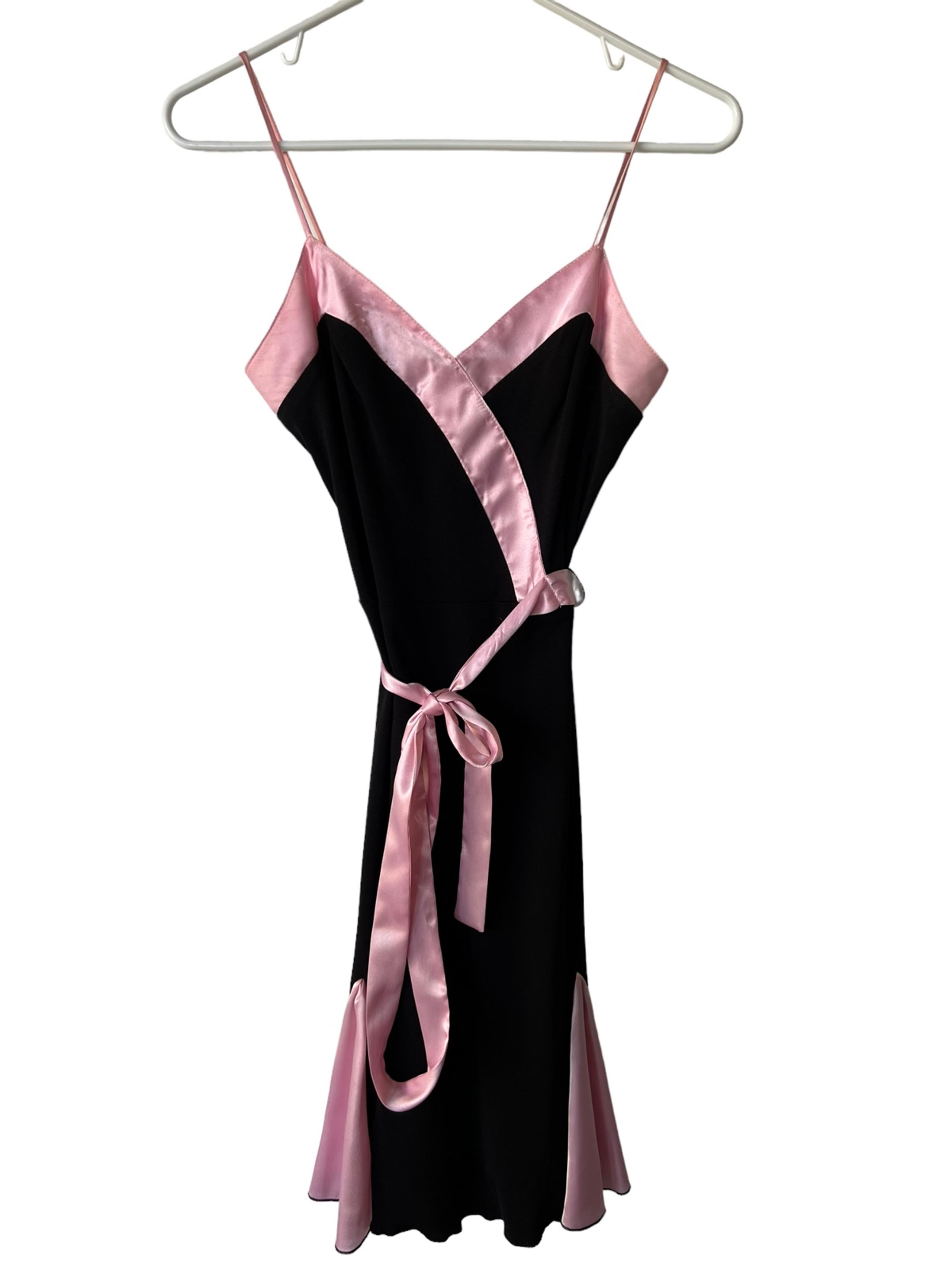 XOXO Black and Pink Ribbon Tie Midi Length Dress Spaghetti Straps size Small