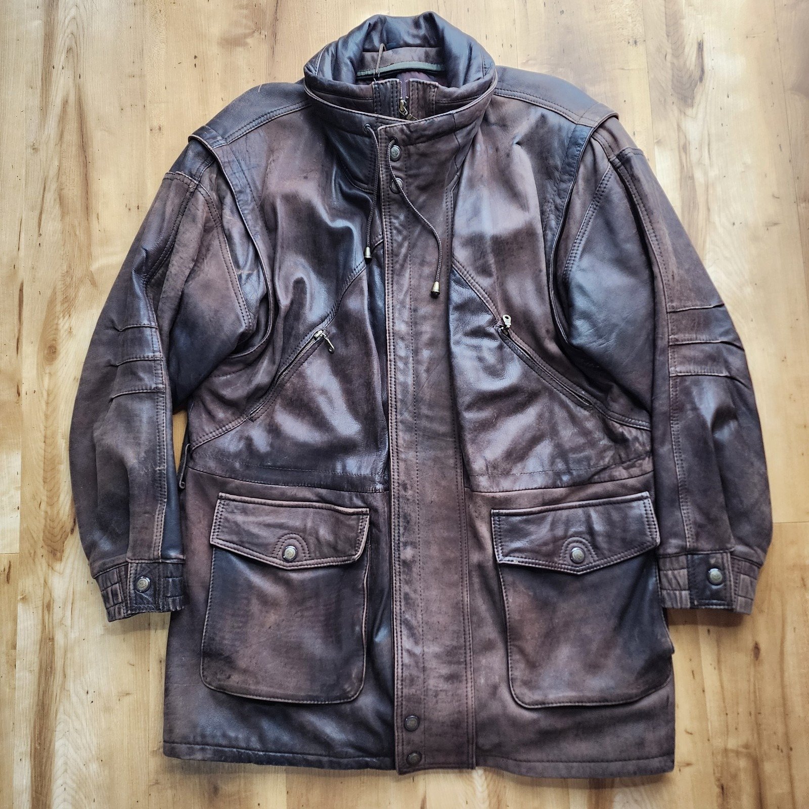 Vintage Brown Leather Jacket Men 3X Military Flight Adventure Indy Distressed