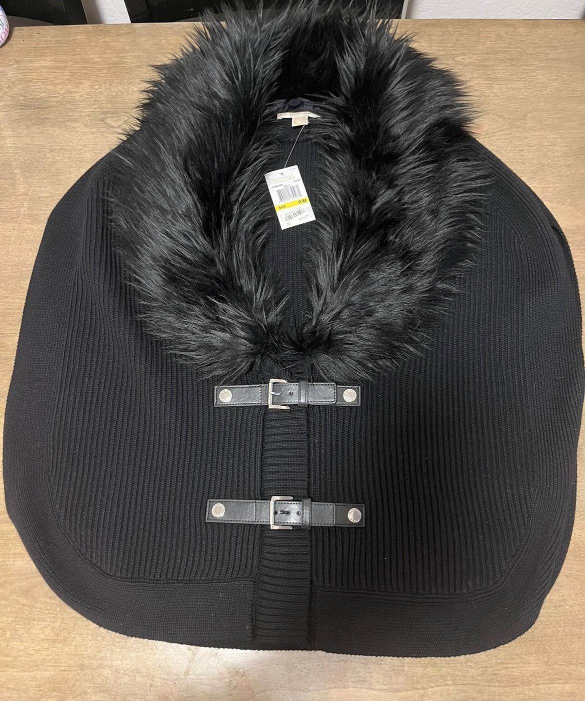 NEW Michael Kors Faux Fur Trimmed Poncho