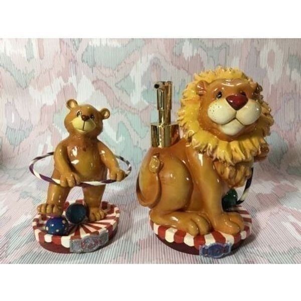 Lion figurune Shampoo/Soap/Lotoin Bottle w/hoop And Bear.Bath Decor/Collectible.
