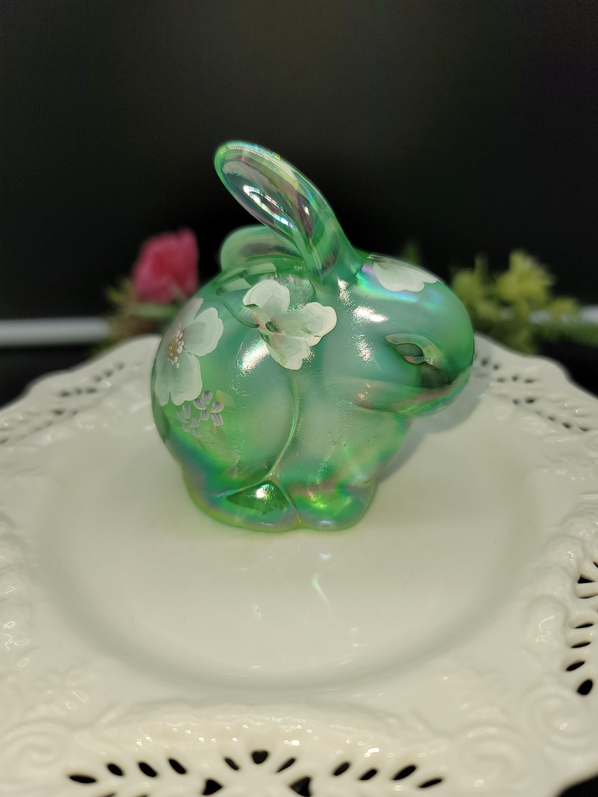 Fenton Handpainted Green Bunny