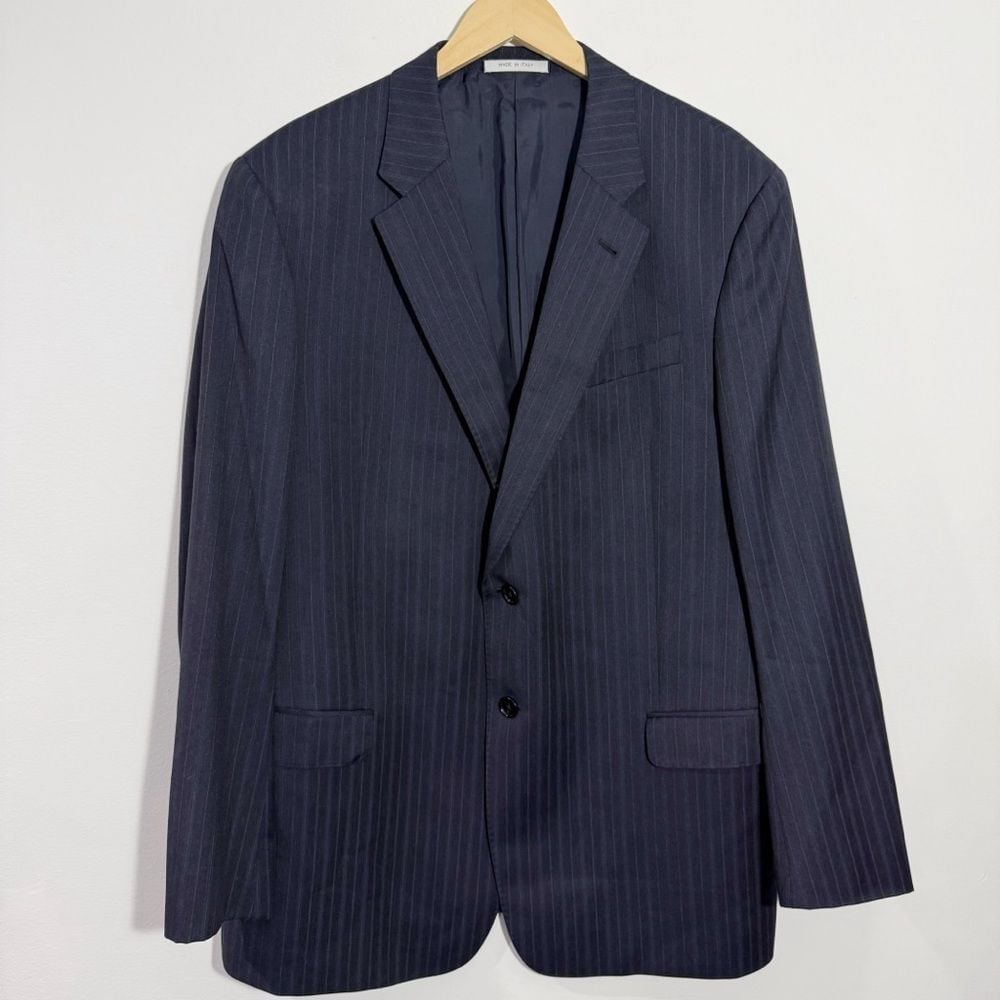 Armani Collezioni Men's Giorgio Navy Striped Two Button Sport Coat Size 46 Long