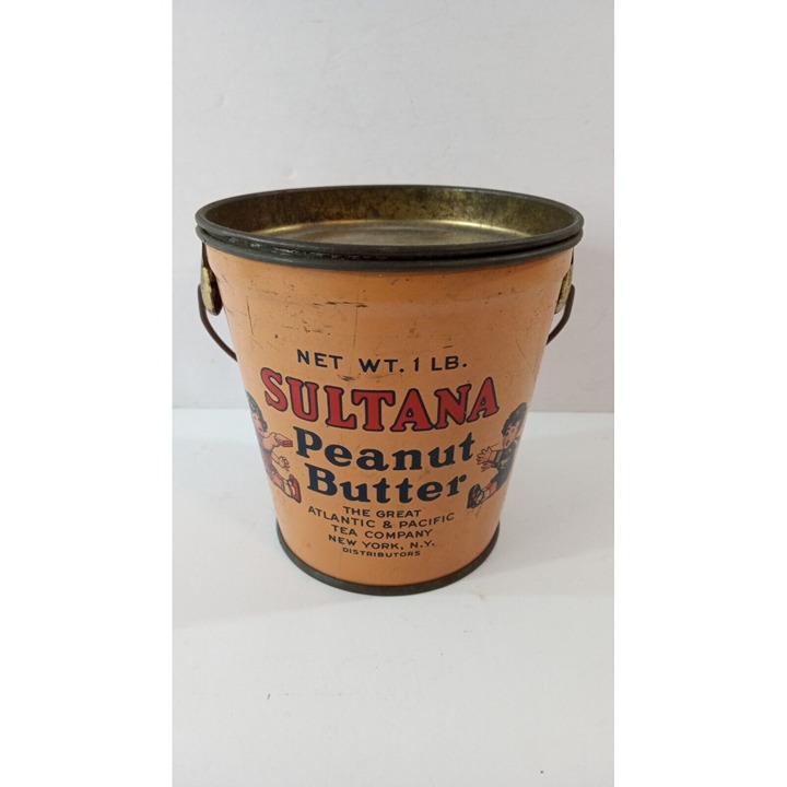 Vintage SULTANA Peanut Butter Tin 1 Lb Atlantic & Pacific Tea Co. New York