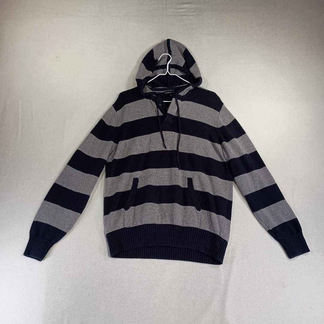 Arbor Way Sweater Hoodie Men’s L Blue Gray Striped Nautical Prep Dockside