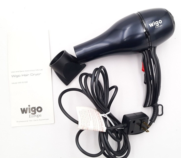Wigo Europe Metal Blow Dryer WG5102BK Black Salon Quality 2 Speed 6 Heats 1400w