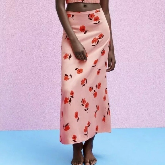 NWT ZARA FLORAL PRINTED LINEN BLEND SKIRT