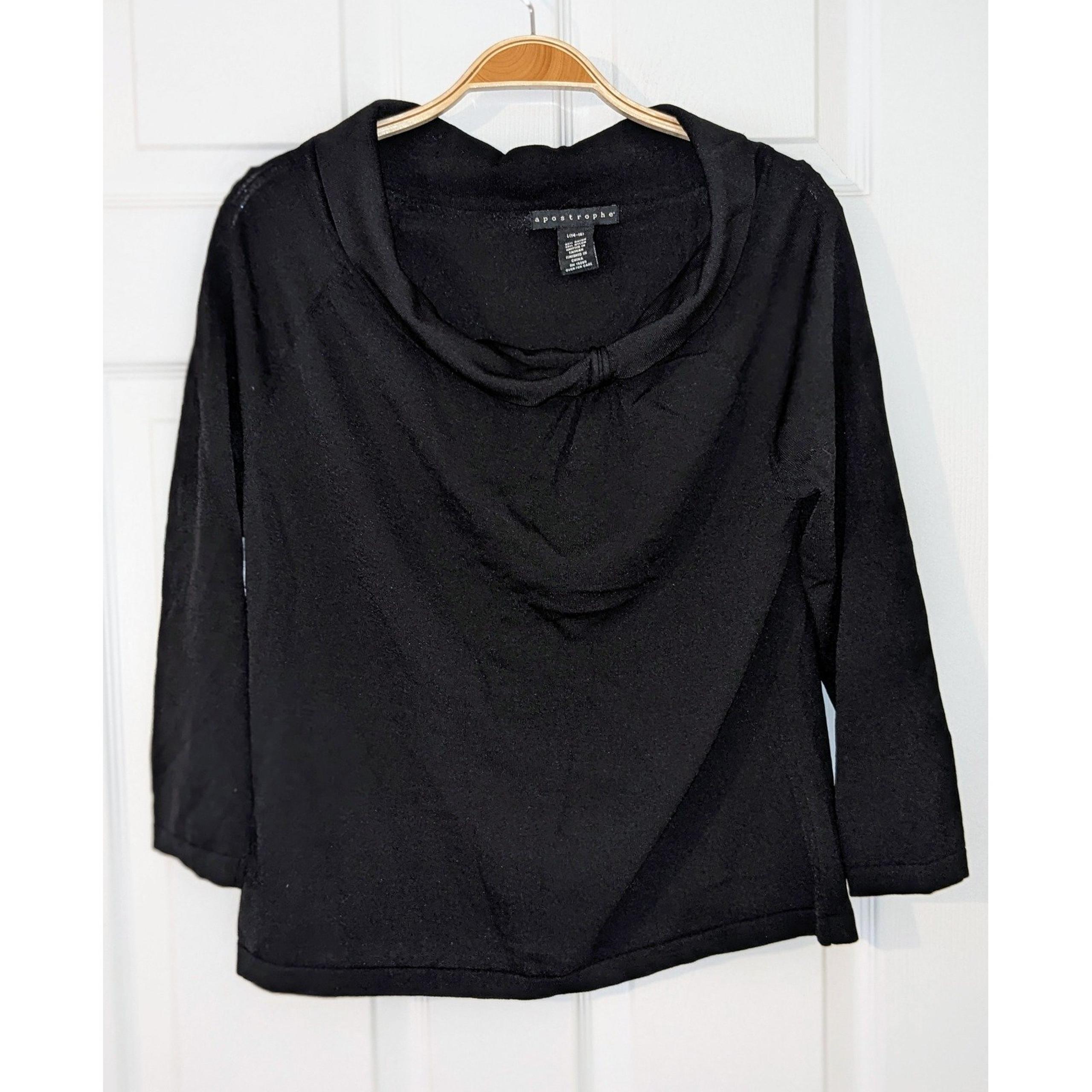 Apostrophe Cowl Neck Top Knit 3/4 Sleeve Black Blouse Stretch Career Large