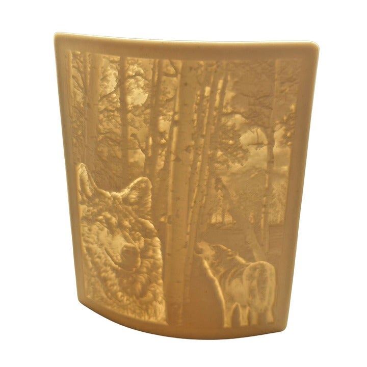 The Porcelain Garden Lithophane Night Light Curved Wolves Handcrafted in USA NEW