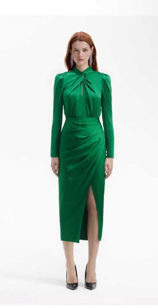 ワンピース SELF-PORTRAIT Woman Dress Green SS25256XG GREEN Green Tiered Chiffon Midi Dress – self-portrait-US