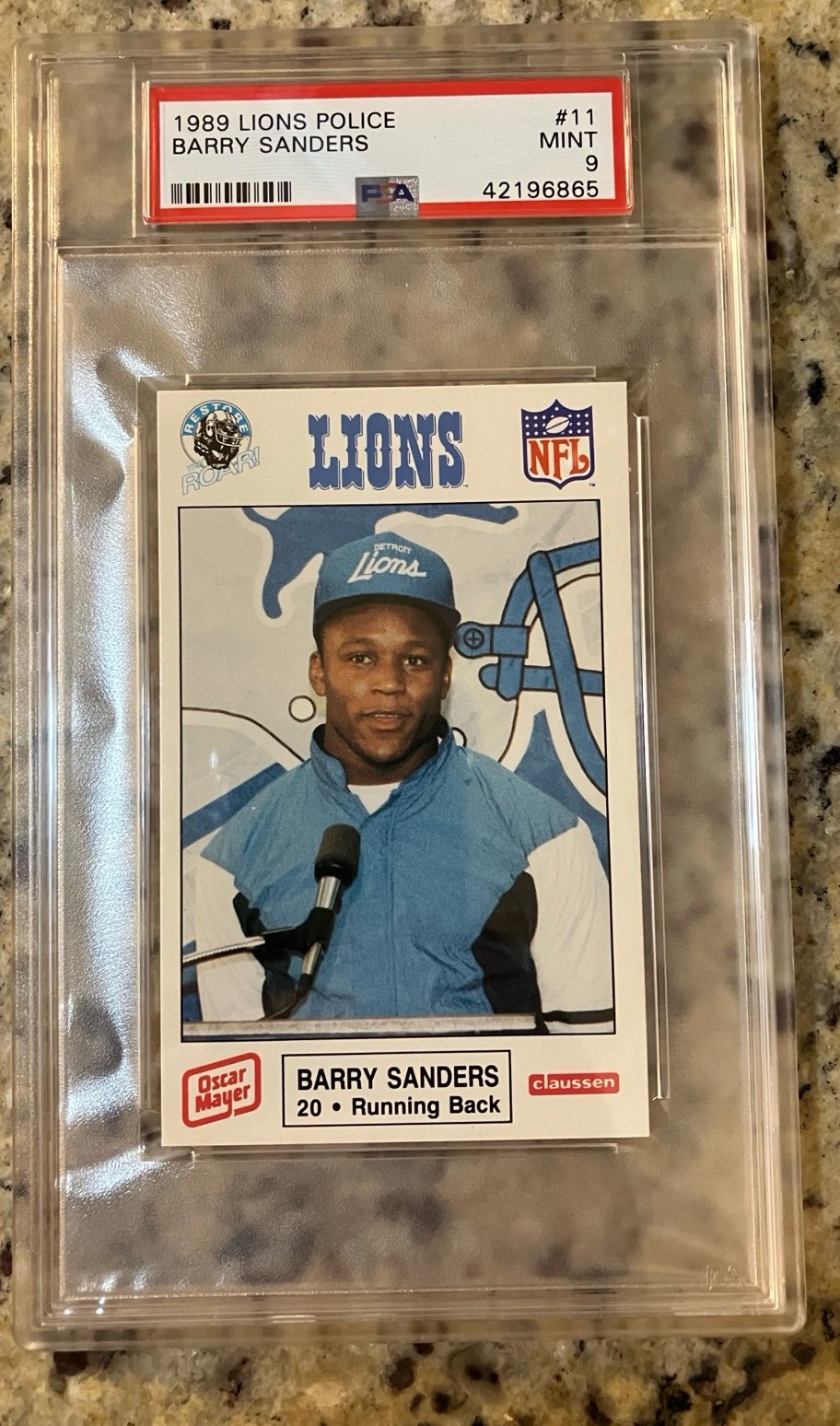 1989 Lions Police Barry Sanders #11 Oscar Mayer PSA Mint 9