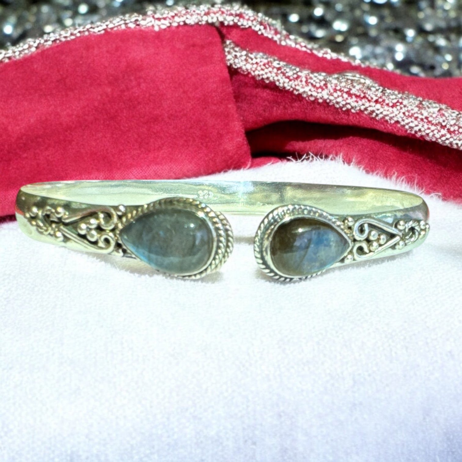 Labradorite Solid 925 Sterling Silver Bangle Bracelet