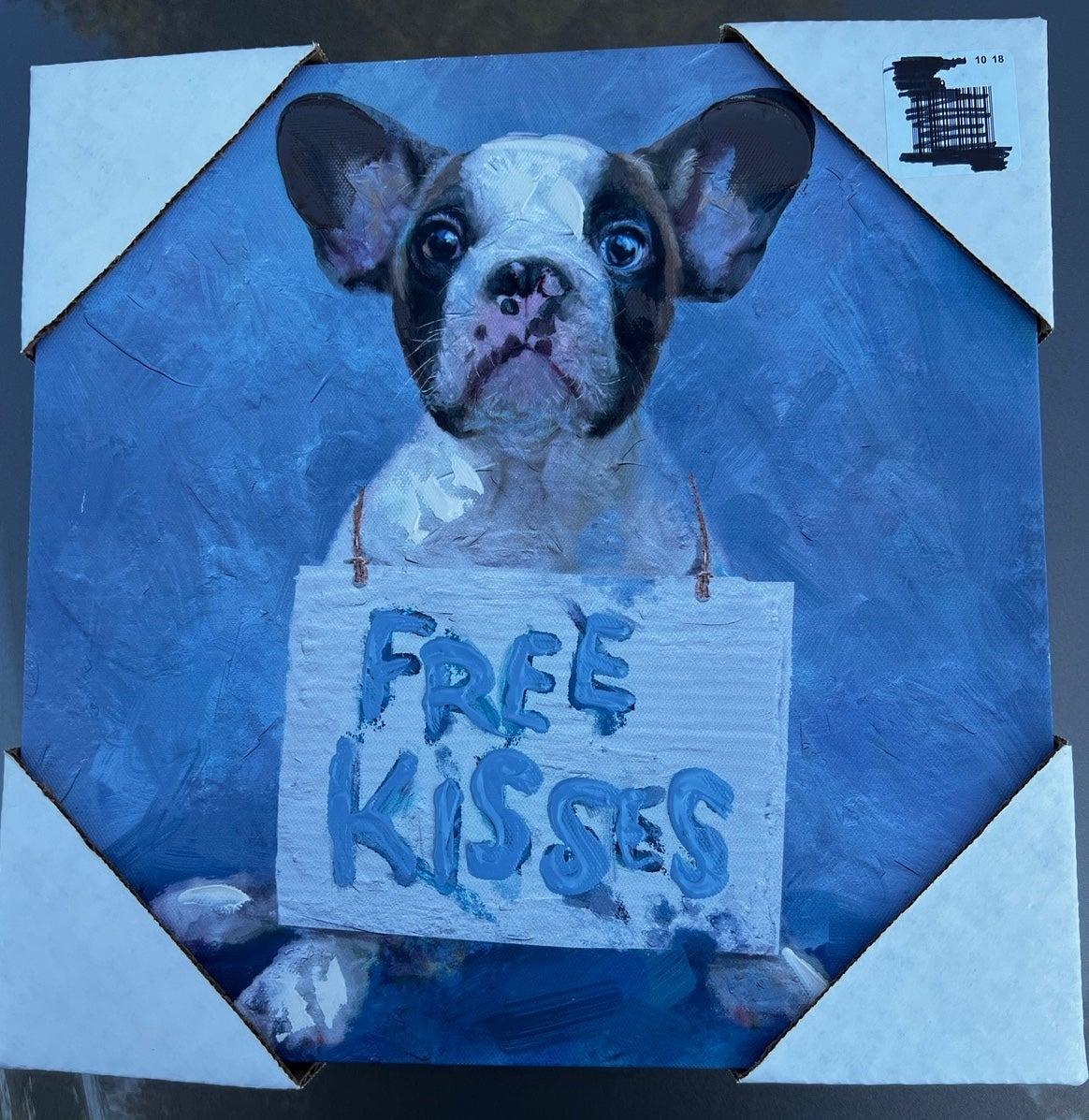 Square French bulldog free kisses painting on canvas art print