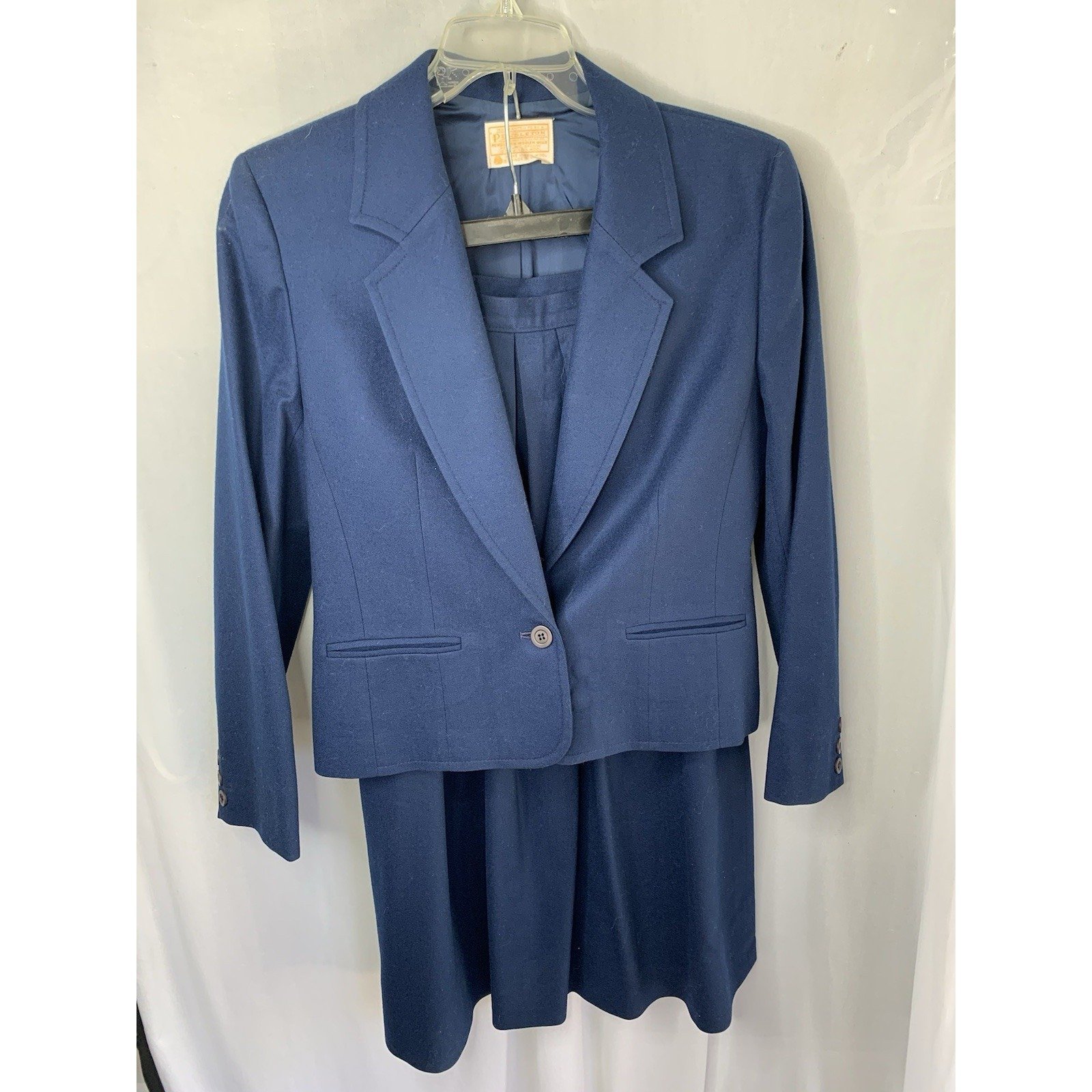 Women's Sz 8 Vintage Pendleton Navy Blue Skirt Suit & Blazer