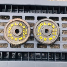 Vintage Gold’s Gym 2 X 5 Pound Standard 1 Cast Iron Weight Plates 10 Lb Total