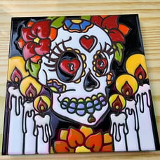 Earthtones Hand Glazed Skull Tiles Set of 4