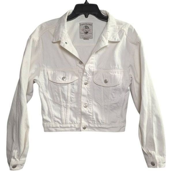 Vintage 90s Banana Republic cream cotton denim jean cropped safari Jacket XS/S