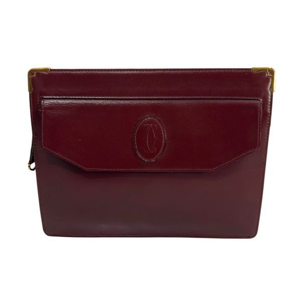 Cartier Paris Burgundy Bordeaux Leather Authentic Classic Clutch Bag Snap Closur