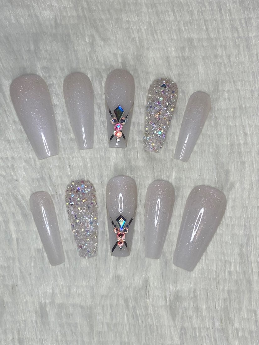 White Sparkle Press on Nails