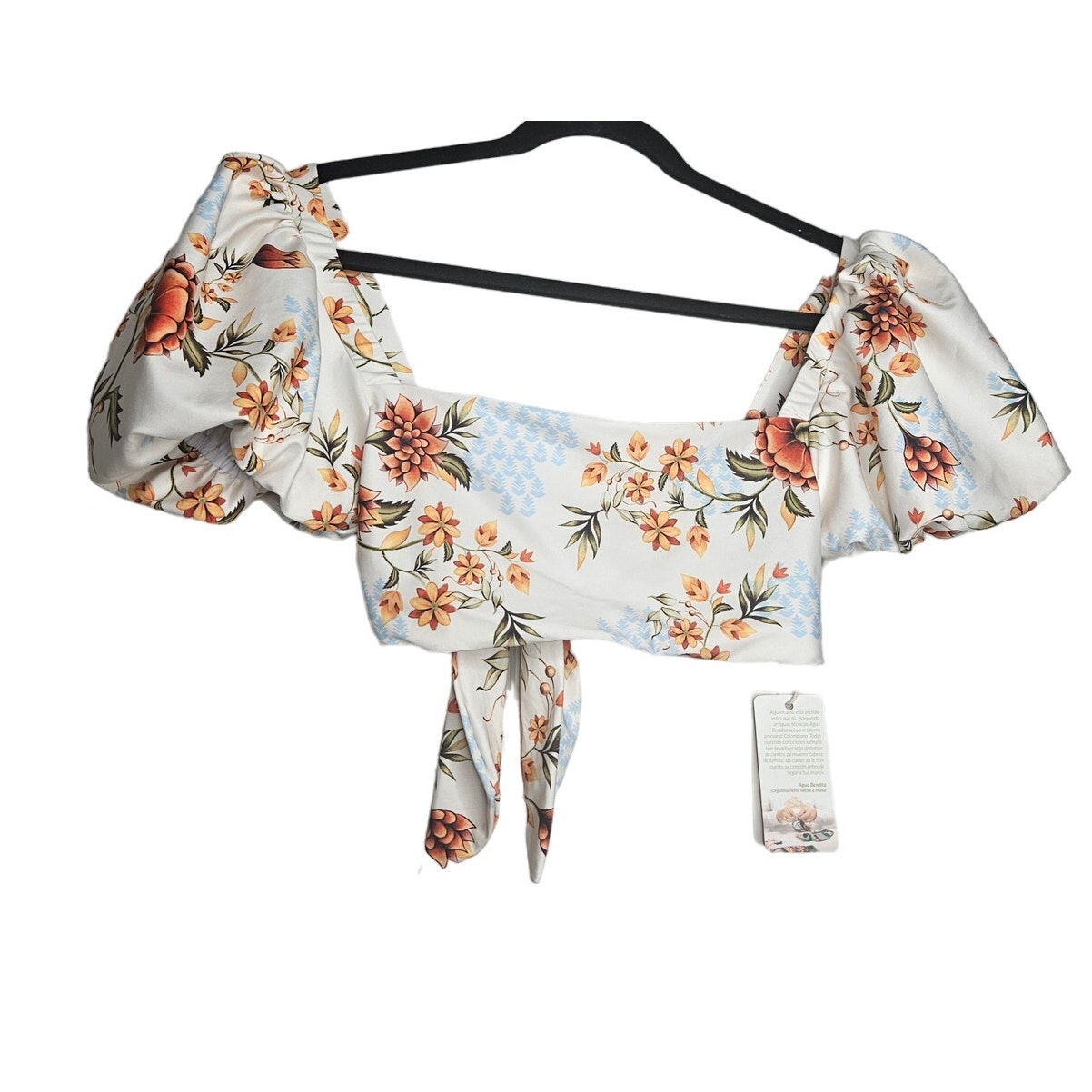 NEW AGUA BENDITA L Sunbaze Calista Top Swimsuit Bikini Top Boho Floral Tie back