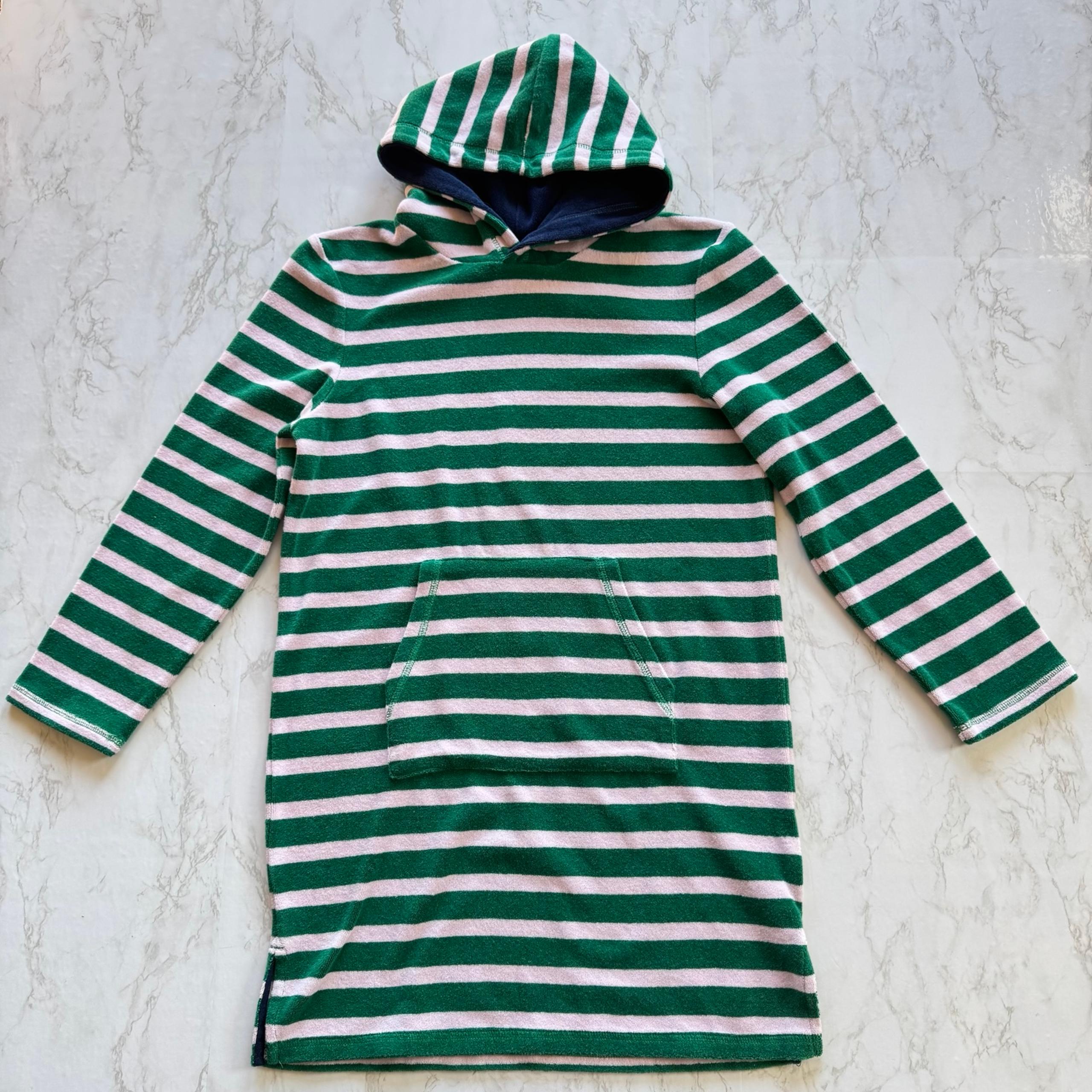 Mini Boden Striped Terrycloth Hooded Beach Coverup, Size 11-12, Green