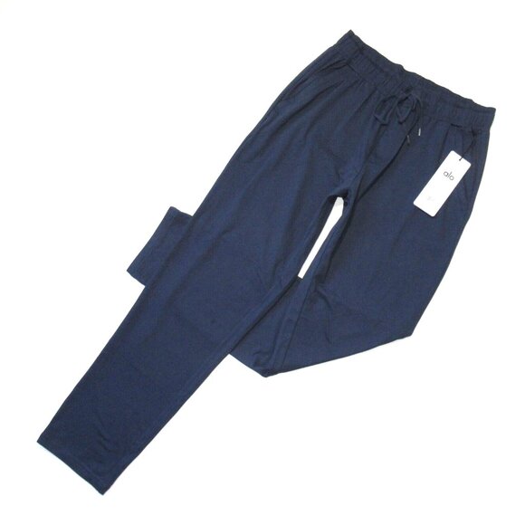 NWT Alo Yoga Conquer Pulse Pant in Navy Blue Sueded Jersey Pull-on Pants M