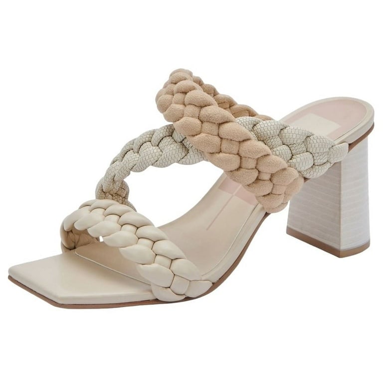 Dolce Vita Partha Ivory Multi Stella Slip On Square Open Toe Block Heeled Sandal