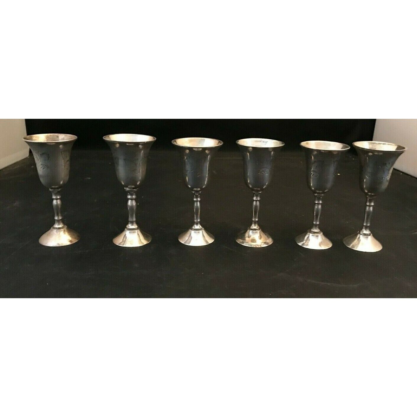 Set of 6 Silver Plated Judaica Kiddush Cups 3.5