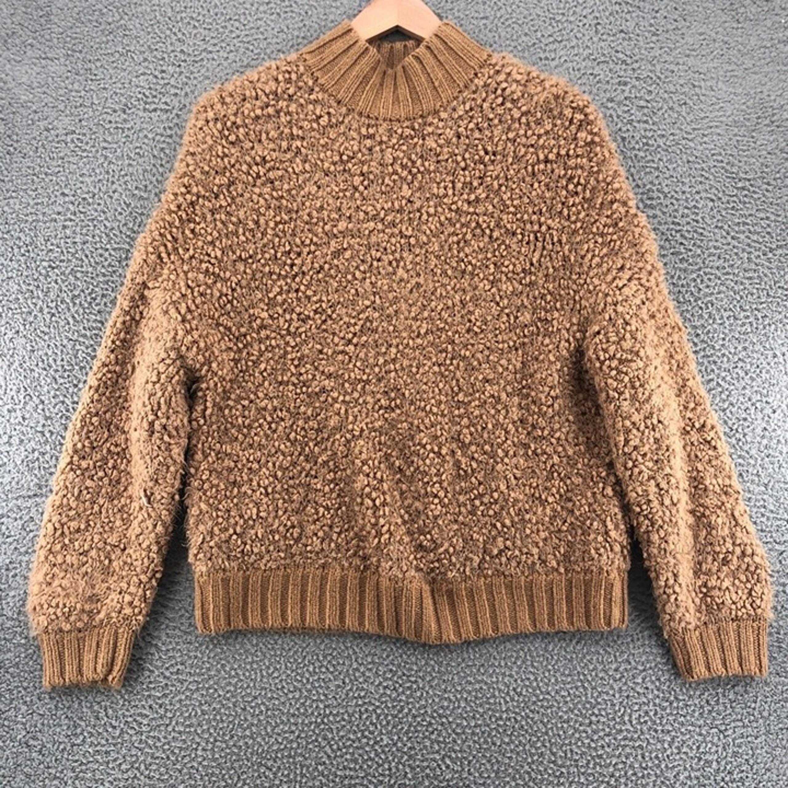 Express Sweater Womens Large Brown Fleece Eyelash Knit Mock Neck Pullover Plush