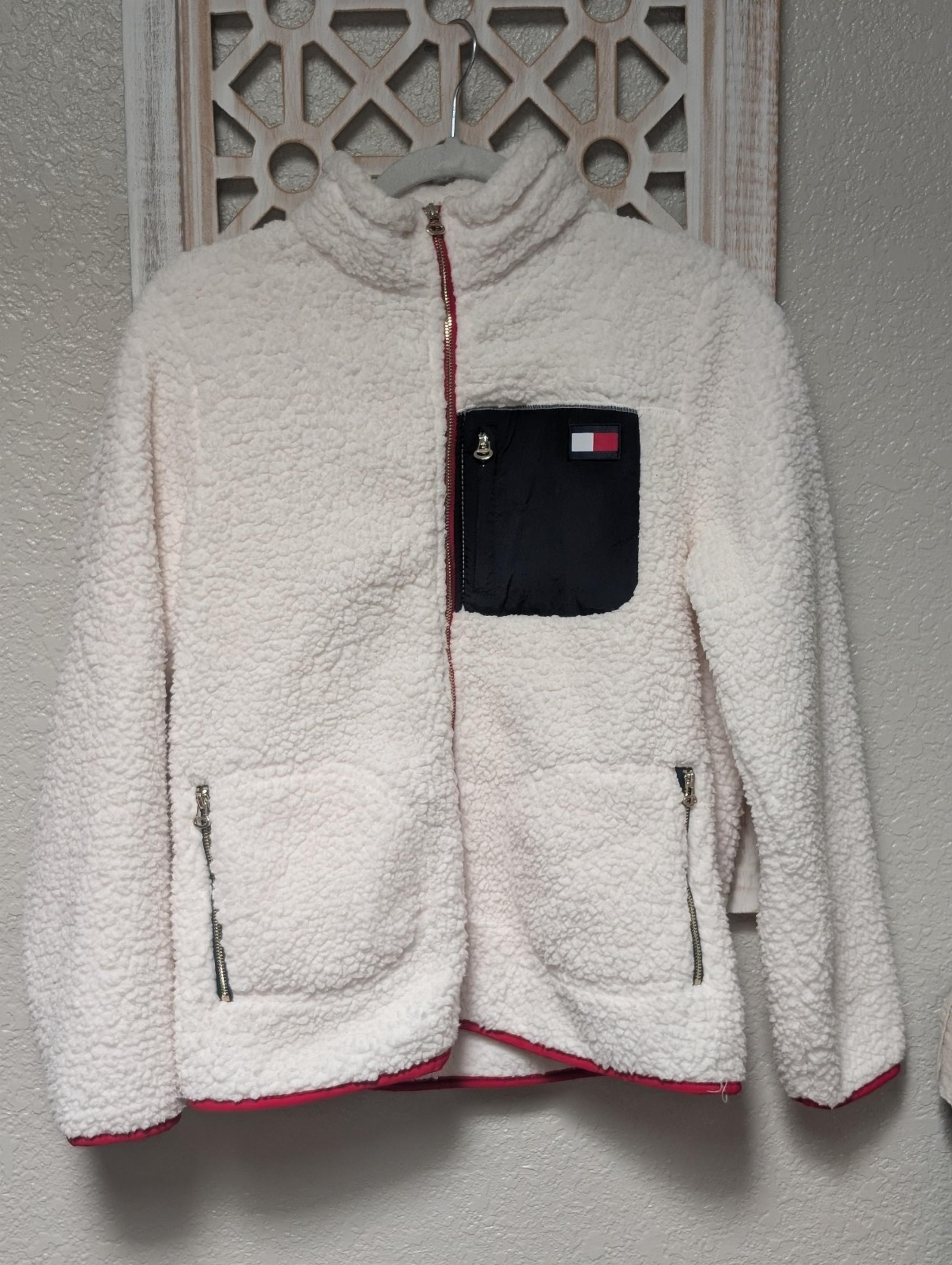 Tommy Hilfiger Sherpa fleece full zip jacket women's small faux fur casual comfy