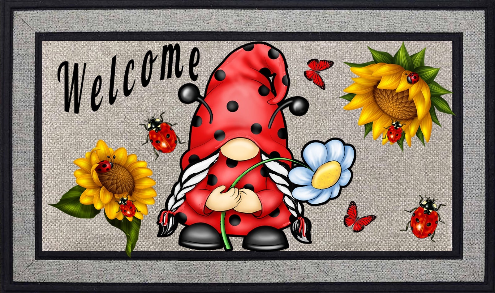WELCOME MAT GNOME LADYBUG